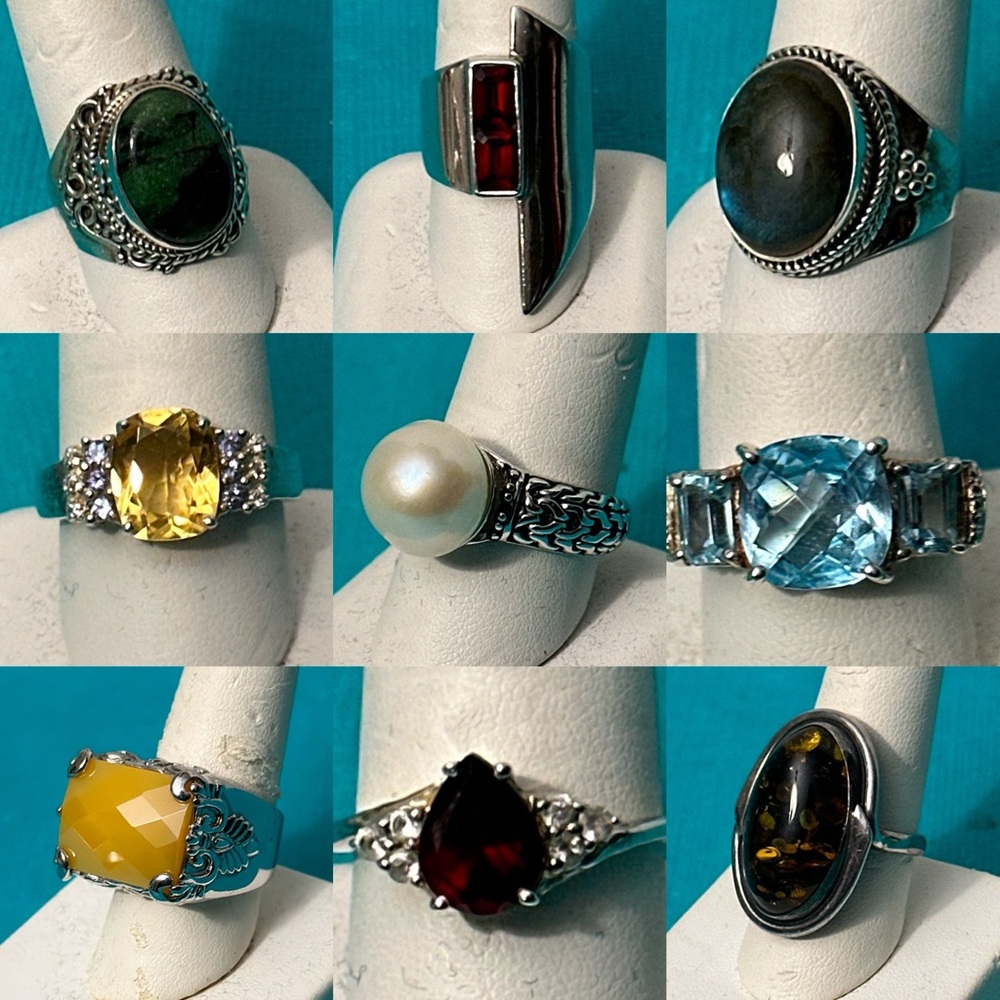 Elegant Silver and Gemstone Ring Set